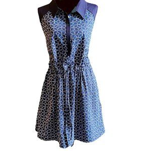 Talbots Navy Blue Printed Sleeveless Shirt Dress Women's Size XL